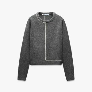 Zara Dark Gray Crewneck Sweater with Cream Outline